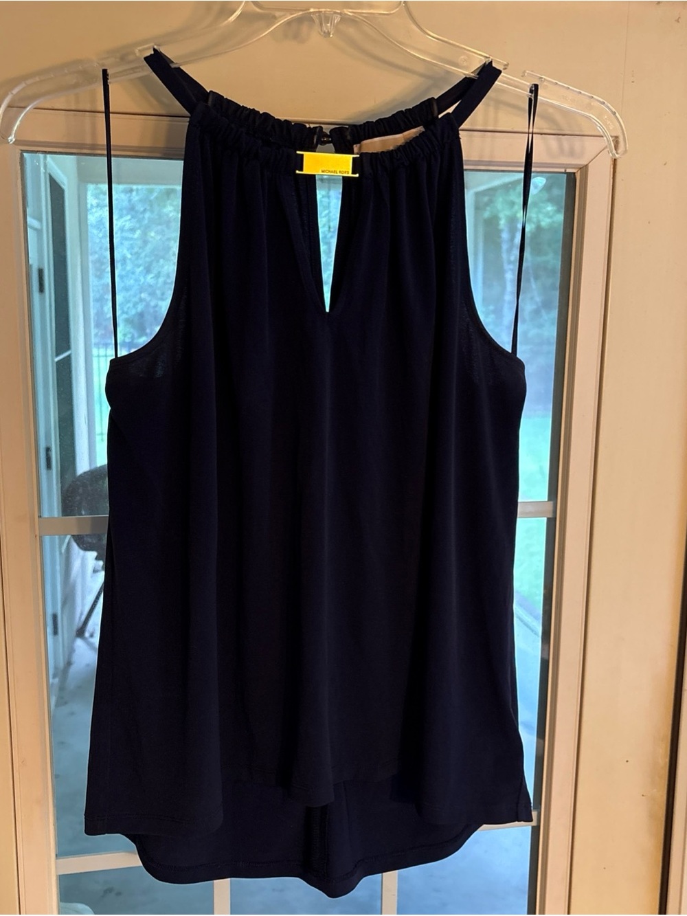 Michael Kors Navy Sleeveless Gold Bar Blouse - M